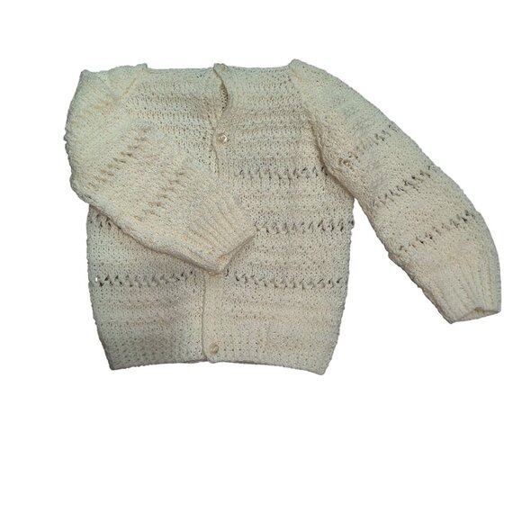 Handmade 0–3M Vintage Baby Cardigan Sweater Cream Knit Button Front Classic Chic - Picture 2 of 6